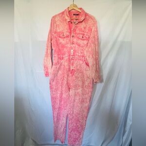 Boohoo - Pink Acid Wash Denim Boilersuit Jumpsuit - Painter Suit - Size 16 - NWT